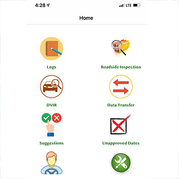 ELD System App Screen with options